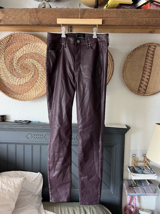 White House Black Market Denim - White House Black Market EDGY High-Rise Coated Skinny Jeans Burgundy Wine Biker